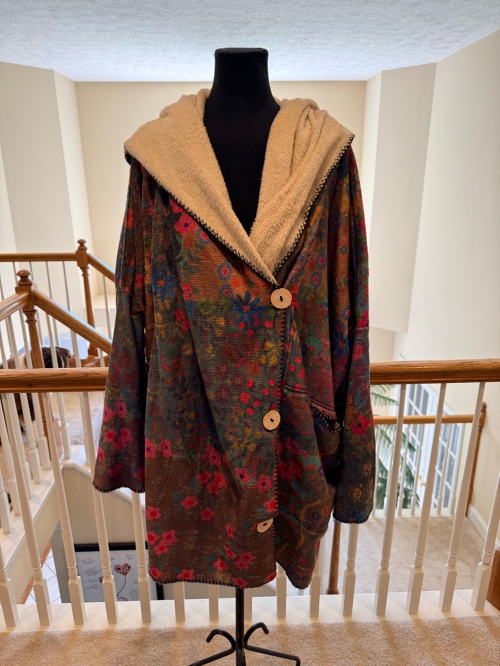 NATURAL LIFE Multicolor Floral Coat with Sherpa Trim